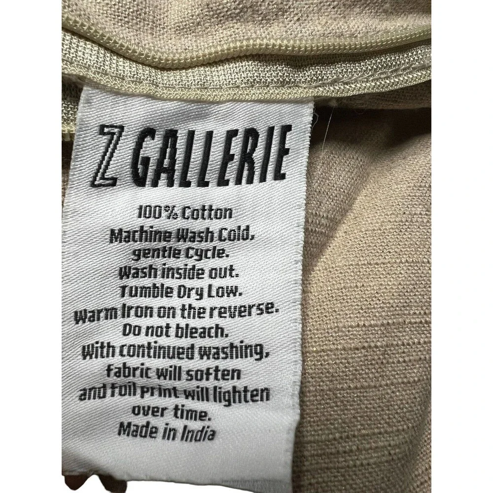 Z Gallerie Set of 2 Tan Cotton & Woven Gold Foil pillow covers 24